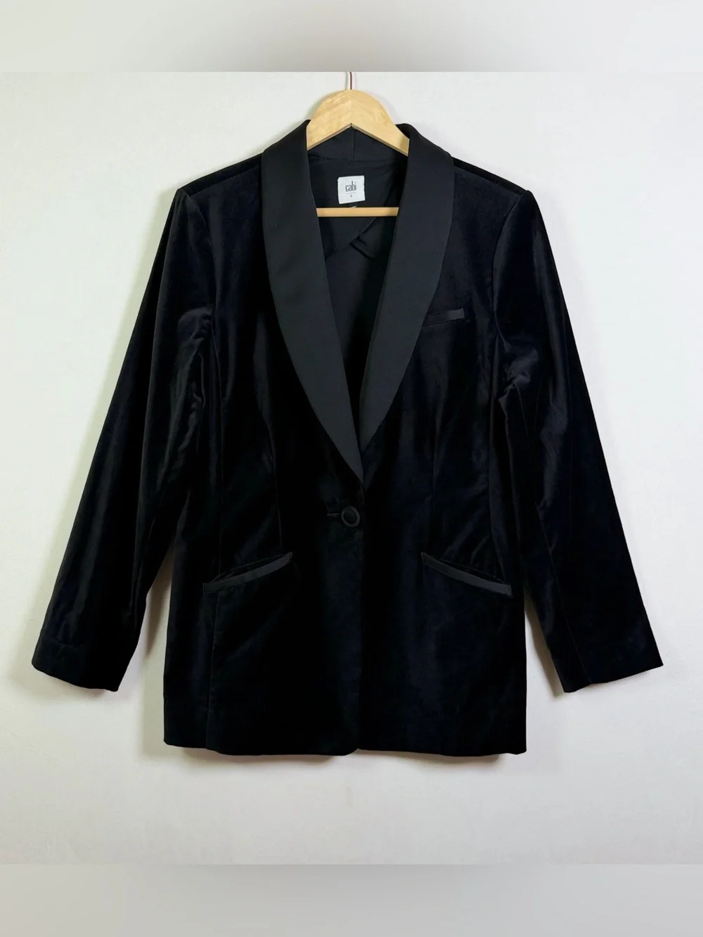 Cabi Women’s Black Velvet Tuxedo Pant Suit Set Size L Jacket & 14 Pants